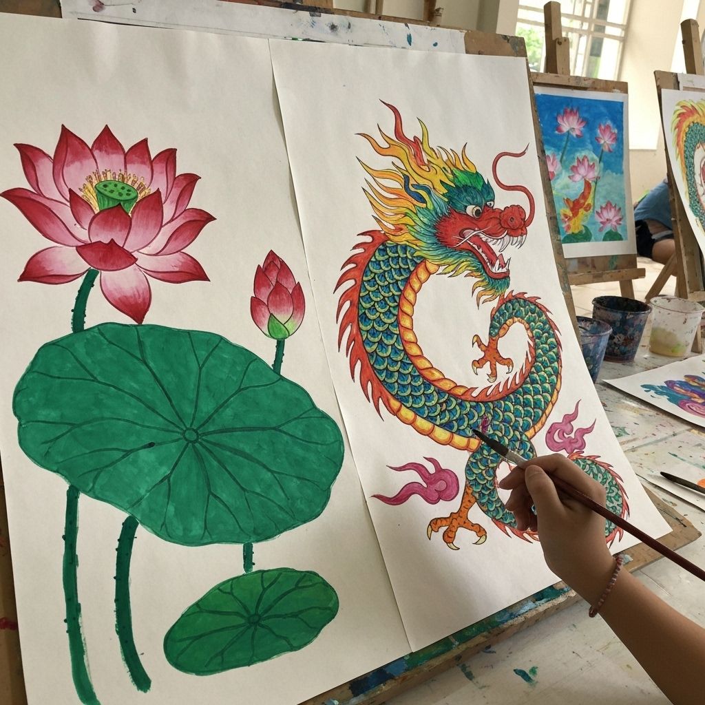 Tranh học sinh - sen rồng Việt Nam