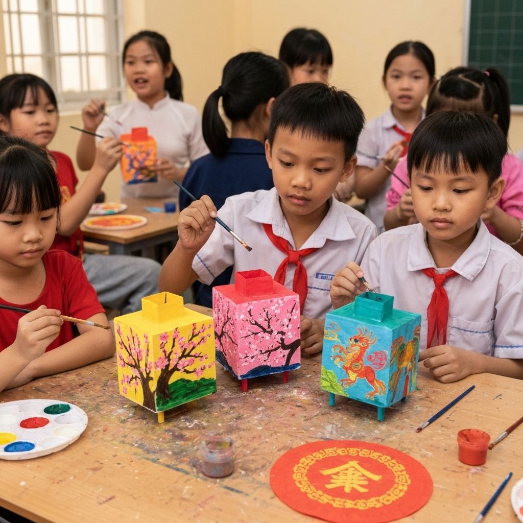 Tranh học sinh - lồng đèn truyền thống